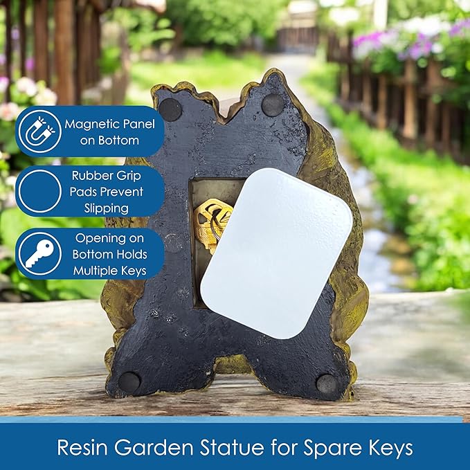 Stocky Frog Decorative Garden Statue and Key Hider - Hides a Secret Extra Hidden Key Outside in Garden, Yard or Porch-VerdiqueGarden