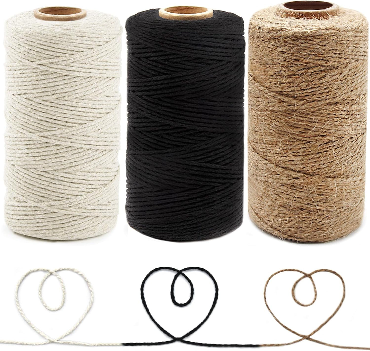 Anvin Cotton Twine - Natural Jute Packing & Wrapping Twines (Black, White) - 984 Feet, 10 Ply, 2mm Thick - Ideal for Bakers, Butchers, Arts & Crafts, Gardening - Pack of 3-VerdiqueGarden