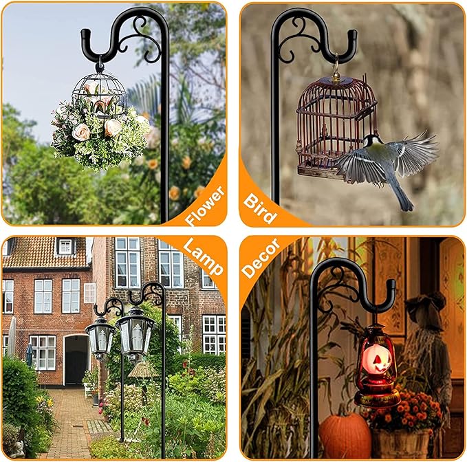 Shepards Hooks for Outdoor, 60 Inch Adjustable Shepherds Hook for Bird Feeders for Outside (2pcs), Heavy Duty Humming Bird Stand Feeder Pole, Metal Garden Hooks Hanger for Outdoor Décor-VerdiqueGarden