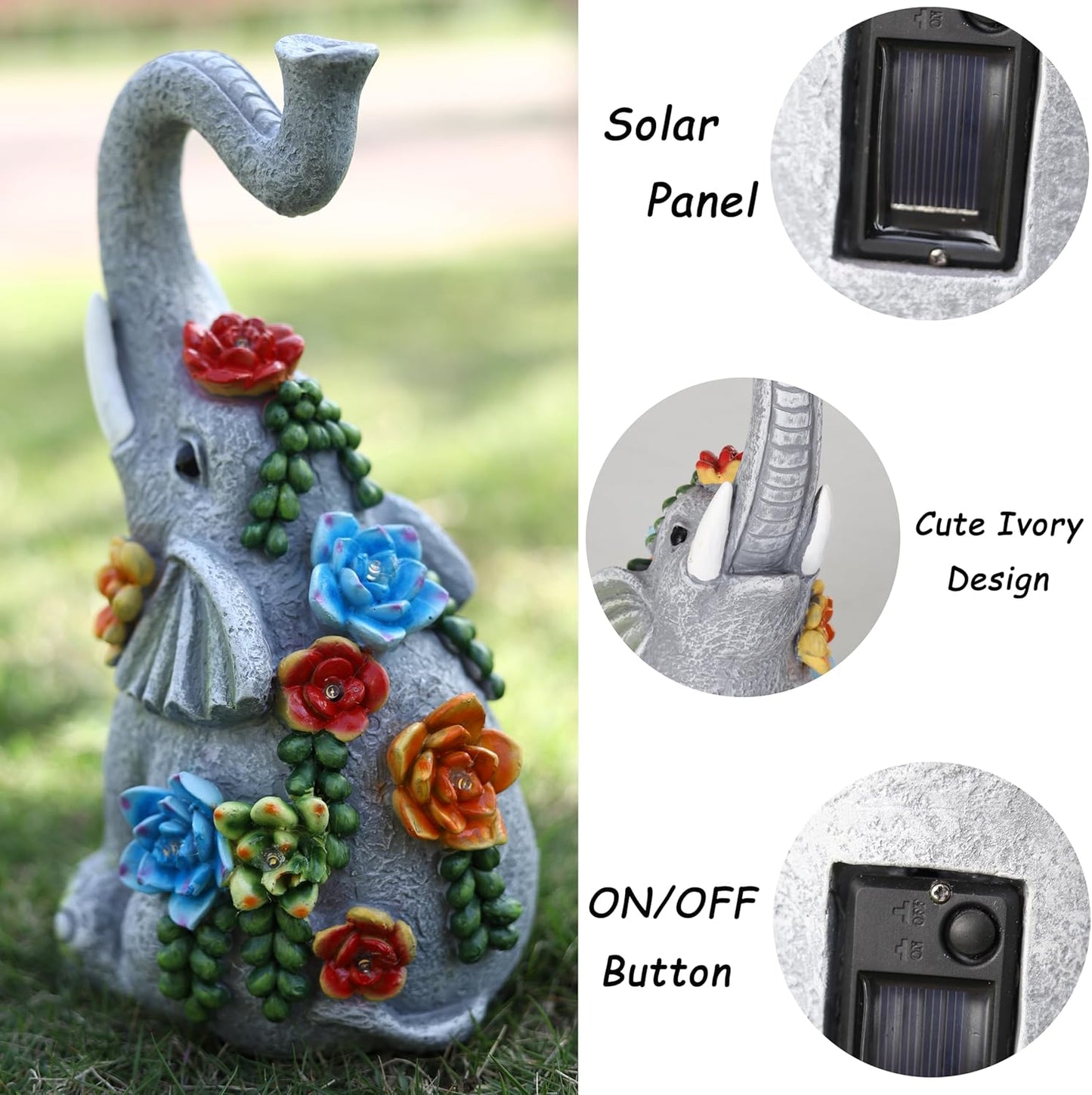 Solar Garden Statue Elephants Figurine with Solar Lights Outdoor Yard Decorations for Patio Porch Home Elephant Gifts for Women Mother's Day Housewarming Birtheday Gifts-VerdiqueGarden