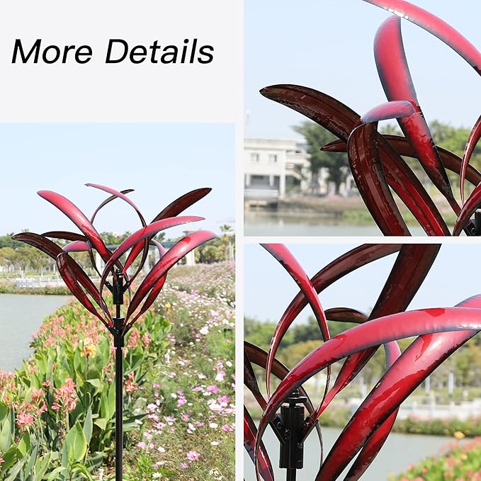 82 inch Wind Spinners Outdoor - Extra Large Metal Wind Sculptures & Spinner with Stake, Big Clearance Windmills for The Yard and Garden, Tall Yard Art Decor-Burgundy Red-VerdiqueGarden