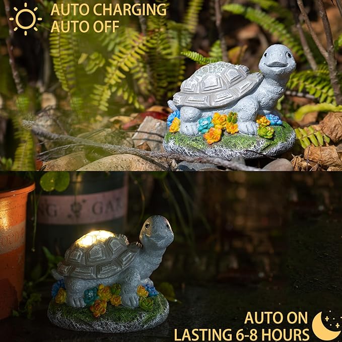 Garden Statue Turtle,Solar Turtles Decor for Outdoor,Resin Tortoise Figurine with Solar Light for Patio,Balcony,Yard,Lawn Ornament,Perfect Garden Gift-VerdiqueGarden