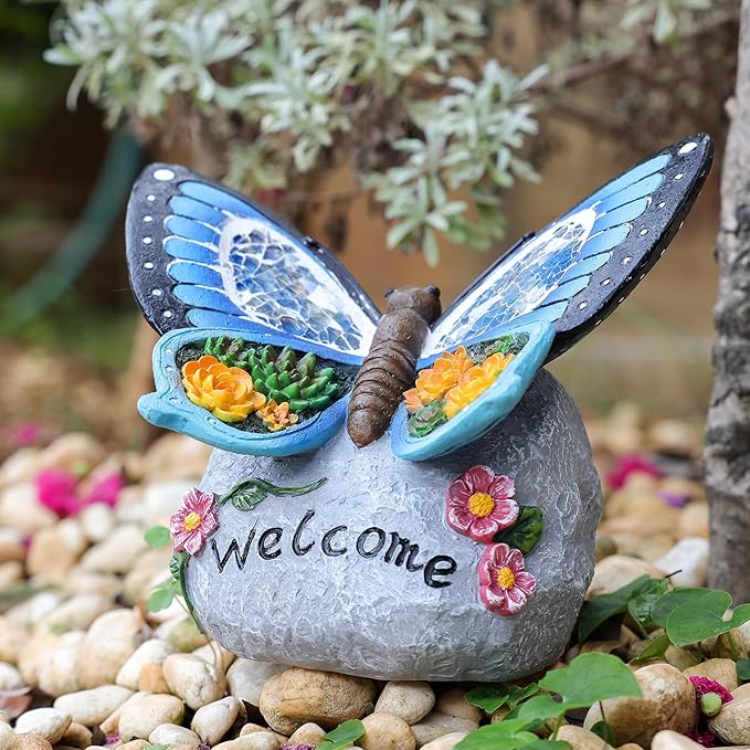 Yiosax-Garden Statue Butterfly Decor-Solar Outdoor Butterfly Light-Butterfly Figurine Decoration for Patio,Balcony,Yard,Lawn Ornament Garden Gift Women Mom-VerdiqueGarden
