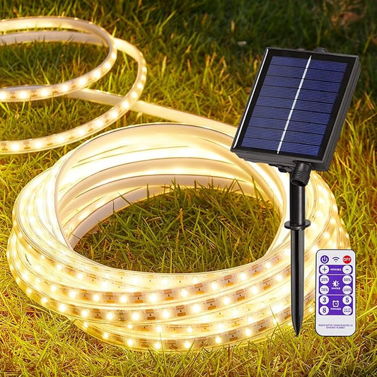 LUHLEE Solar LED Strip Lights Outdoor,Brighter 300 LED 16.4FT Solar String Lights Outdoor with Remote,8 Lighting Modes Auto ON/Off Rope Lights for Outside,Deck,Steps,Christmas Decor Lighting-VerdiqueGarden