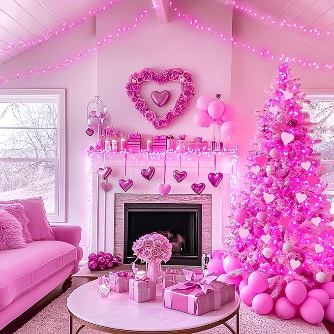 JMEXSUSS 66 Ft Pink Lights for Room Decor, 200 LED Pink String Fairy Christmas Lights Clear Wire Plug in for Bedroom Indoor Outdoor Girl's Room Decorations-VerdiqueGarden