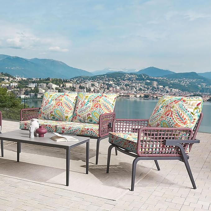 LVTXIII Outdoor Deep Seat Cushion Patio Seat and Back Cushion Set Seasonal Chair Cushion with Removable Cover and Adjustable Buckle for Home and Garden, 22"x22"x4", Pretty Paisley-VerdiqueGarden