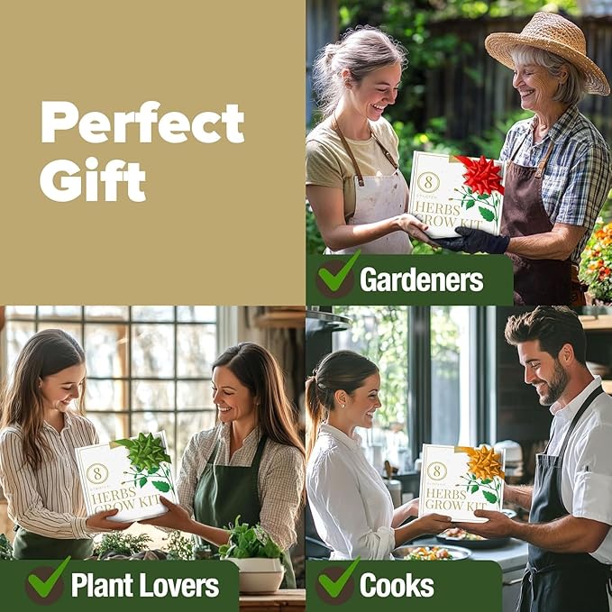 HOME GROWN 𝗣𝗥𝗘𝗠𝗜𝗨𝗠 𝗛𝗘𝗥𝗕 𝗞𝗜𝗧 8 Herb Seeds Garden Kit, Complete Indoor Planter Gift with Basil Cilantro Mint & More, Unique Kitchen Growing Set for Women Men, Birthday Housewarming Present-VerdiqueGarden
