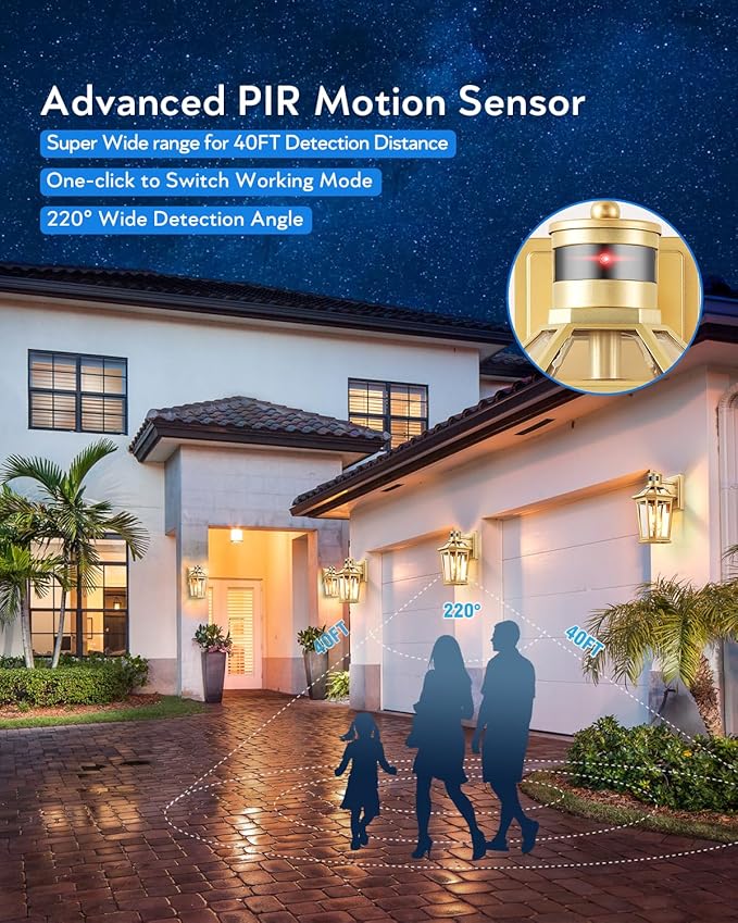 VIANIS Gold Outdoor Wall Lights with Motion Sensor, Dusk to Dawn Outside Porch Lights Lantern, Waterproof Weather Resistant Exterior Lights for House, Doorway, Garden, Home with Clear Glass Shade-VerdiqueGarden