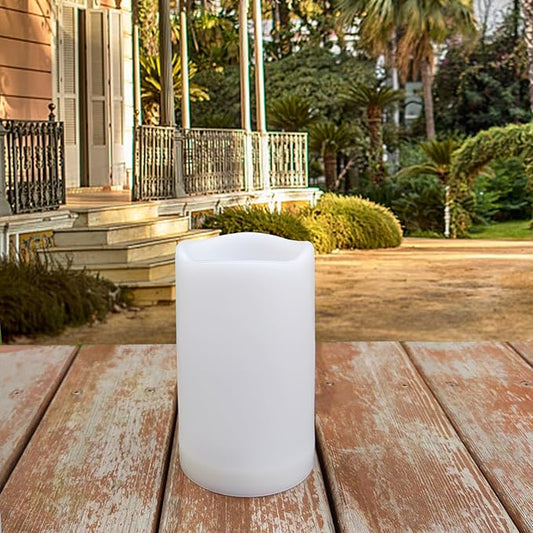 5" Outdoor Battery Operated Candle Waterproof Led Pillar Lights Flickering Flameless Candles with Timer Realistic Fake Electric Pillars for Lantern Garden Wedding Halloween Christmas Decorations,White-VerdiqueGarden