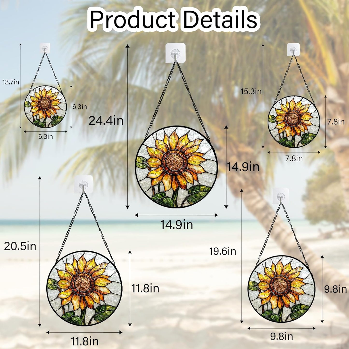 Stained Glass Window Hanging - Sunflower Flower Suncatcher Ready to Hang Window Doors Home Decoration and Christmas, Mother's Day Birthday Gifts for Women, Men, and Mom 14.9x14.9 in-VerdiqueGarden