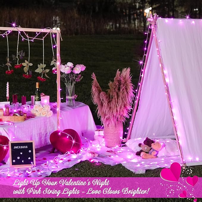 JMEXSUSS 66 Ft Pink Lights for Room Decor, 200 LED Pink String Fairy Christmas Lights Clear Wire Plug in for Bedroom Indoor Outdoor Girl's Room Decorations-VerdiqueGarden
