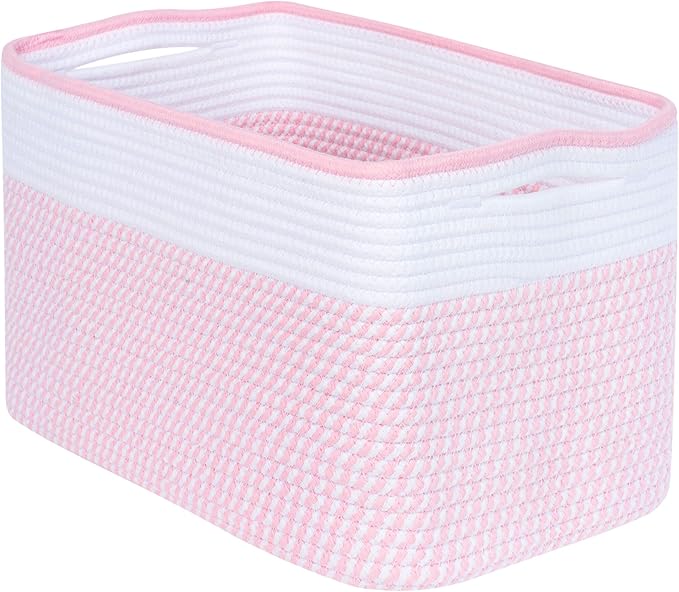 MINTWOOD Design Storage Basket for Shelves, Decorative Baskets for Organizing, Book Basket, Storage Cube Bin Box, Woven Closet Organizer, Pantry Closet and Shoe Basket, Light Pink-VerdiqueGarden