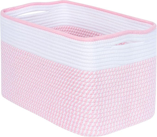 MINTWOOD Design Storage Basket for Shelves, Decorative Baskets for Organizing, Book Basket, Storage Cube Bin Box, Woven Closet Organizer, Pantry Closet and Shoe Basket, Light Pink-VerdiqueGarden