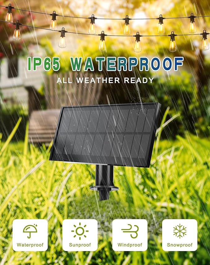 Solar String Lights Outdoor Waterproof 50FT with USB Port and 27 Shatterproof ST38 Bulbs(2 Spare), LED Solar Powered Patio Lights for Outside, Porch, Backyard, Bistro, Garden, Market - 2200K-VerdiqueGarden