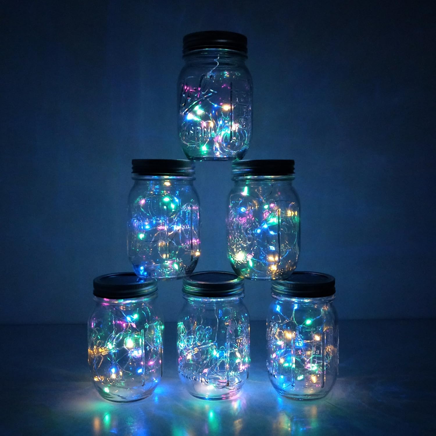 Decorman Solar Mason Jar Lid Lights, 6 Pack 10 LED Waterproof String Fairy Star Firefly Jar Lids Lights for Patio Garden Yard Lawn Party Wedding Christmas Decoration(Jars & Hangers Not Included)-VerdiqueGarden