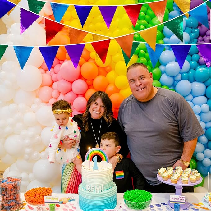 Rainbow Party Decorations Colorful Metallic Fabric Triangle Pennant Banner Flag Bunting Garland for Rainbow Fiesta Carnival Christmas Birthday Wedding Baby Shower Holiday Outdoor Party Supplies-VerdiqueGarden