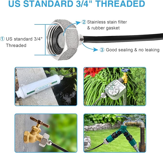 Bonviee Misters for Outside Patio - 75FT Misting Cooling System with 28 Brass Nozzles and 3/4" Adapter, 23M DIY Outdoor Misters Kit for Garden, Greenhouse, and Patio Cooling-VerdiqueGarden