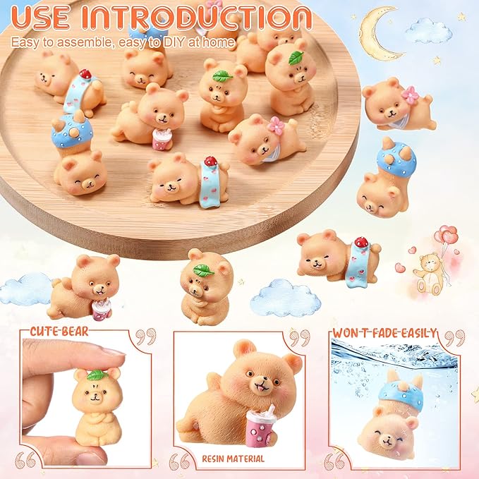 15 Pieces Cute Bear Miniature Figurines Bear Baby Shower Decoration Resin Cake Cupcake Toppers Garden Miniature Moss Landscape DIY Crafts for Home Party Garden Plant Pots Decor-VerdiqueGarden