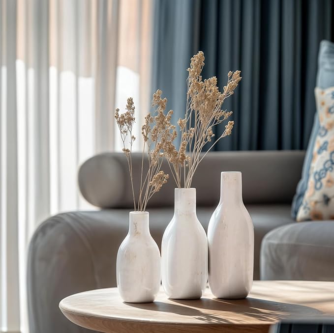 NOBULA White Ceramic Donut Vases – Modern Home Decor for Living Room, Bedroom & Table Centerpiece - Minimalist Nordic – Unique Vases for Olive Plant & Flowers – Decorative Coffee Table Vase Set of 3-VerdiqueGarden