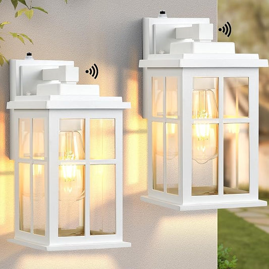 White Outdoor Light Fixture, 2 Pack Dusk to Dawn Exterior Lighting Fixtures, Anti-Rust Porch Lights, Dusk to Dawn Outdoor Lighting for House, Garage, Garden, Entryway, Doorway-VerdiqueGarden