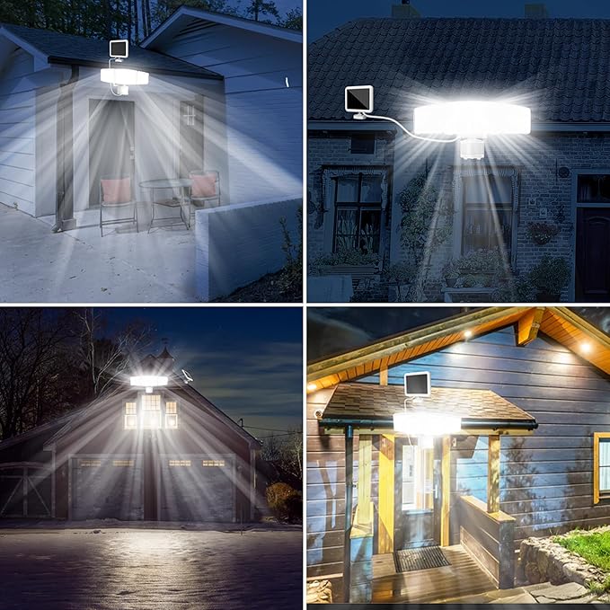 Energetic Solar Outdoor Lights, 1800LM 150 LED Security Motion Sensor Outdoor Lights with Remote Control, IP65 Waterproof Floodlight, 3 Head Motion Detected Spotlight for Garage, Pack of 2 (White)-VerdiqueGarden
