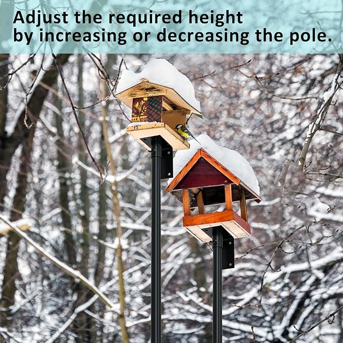 ERYTLLY Bird House Pole Mount Kit 96 Inch - Adjustable Hummingbird Bird Feeder Post Support Rod Universal Stand Set with 5 Prongs for Outdoor, Yard, Garden Decor, Black-VerdiqueGarden
