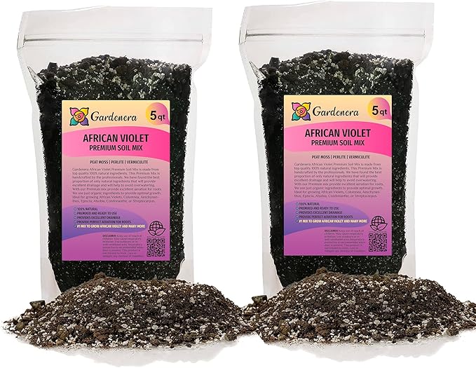 Premium African Violets and Gesneriad Premium Soil Mix by Gardenera - 10 Quart - Horticultural Perlite, Vermiculite, Sphagnum Peat Moss - Made in USA - (2 Bags of 5QT)-VerdiqueGarden