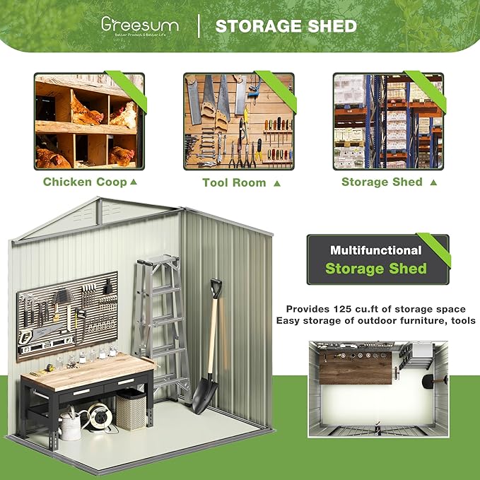 Greesum Outdoor Storage Shed 6 x 4 ft. Utility Tool Shed Metal Storage Garden Shed with Door & Lock for Patio Storage, Brown-VerdiqueGarden