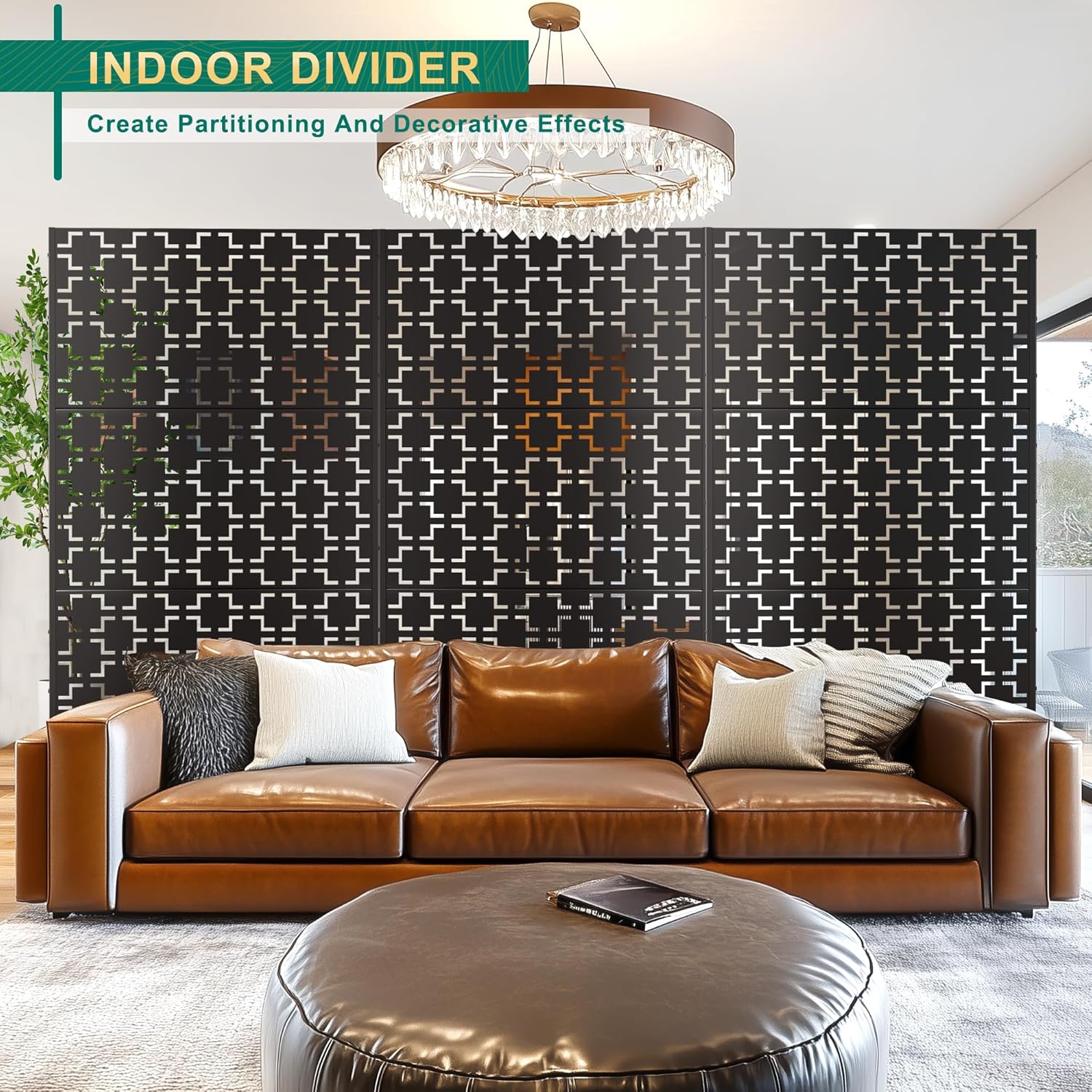 72" H×47" W Metal Privacy Screen Outdoor Privacy Screen Freestanding, Outdoor Privacy Screens and Panels for Patio Lawn Deck, Outdoor Privacy Panels Decorative Privacy Fence(Consists of 3 Panels)-VerdiqueGarden