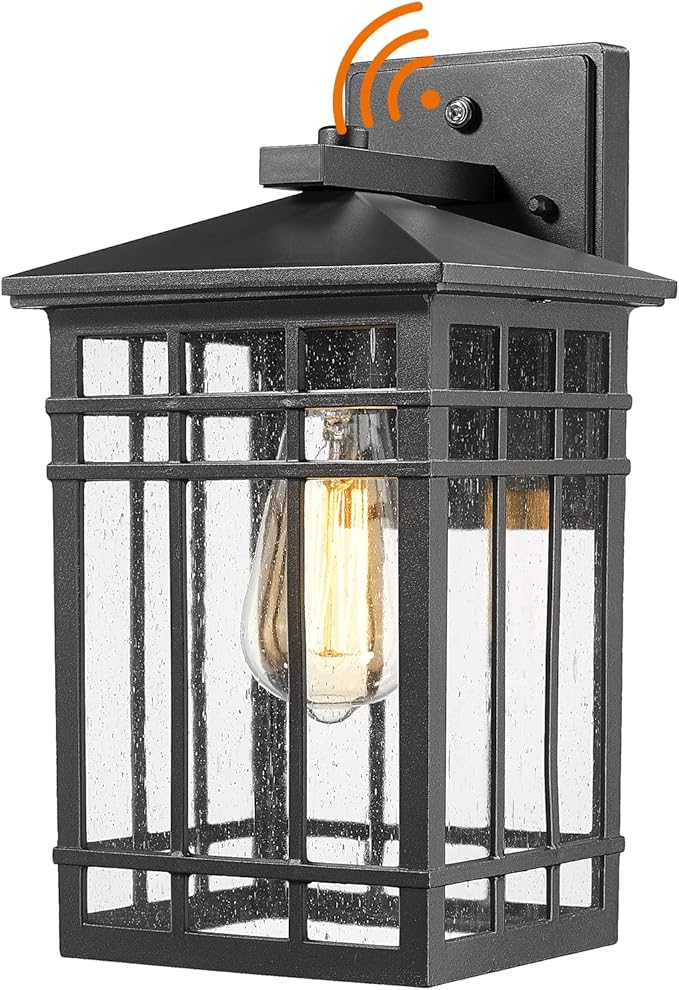 Dusk to Dawn Outdoor Wall Lantern,Exterior Wall Mount Light, 1-Light Outdoor Wall Lighting Fixture for Porch,Garage, Patio, Hallway and Entryway (Black-Wall Light, 1 Pack),DDAMS-W18-VerdiqueGarden