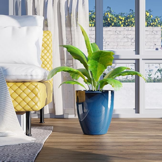 QCQHDU Plant Pots Set of 2 Pack,10 Inch Plant Pot for Indoor and Outdoor Plants with Drainage Hole,Flower Pots Modern Decorative Planter for Garden Plants (Blue)-VerdiqueGarden