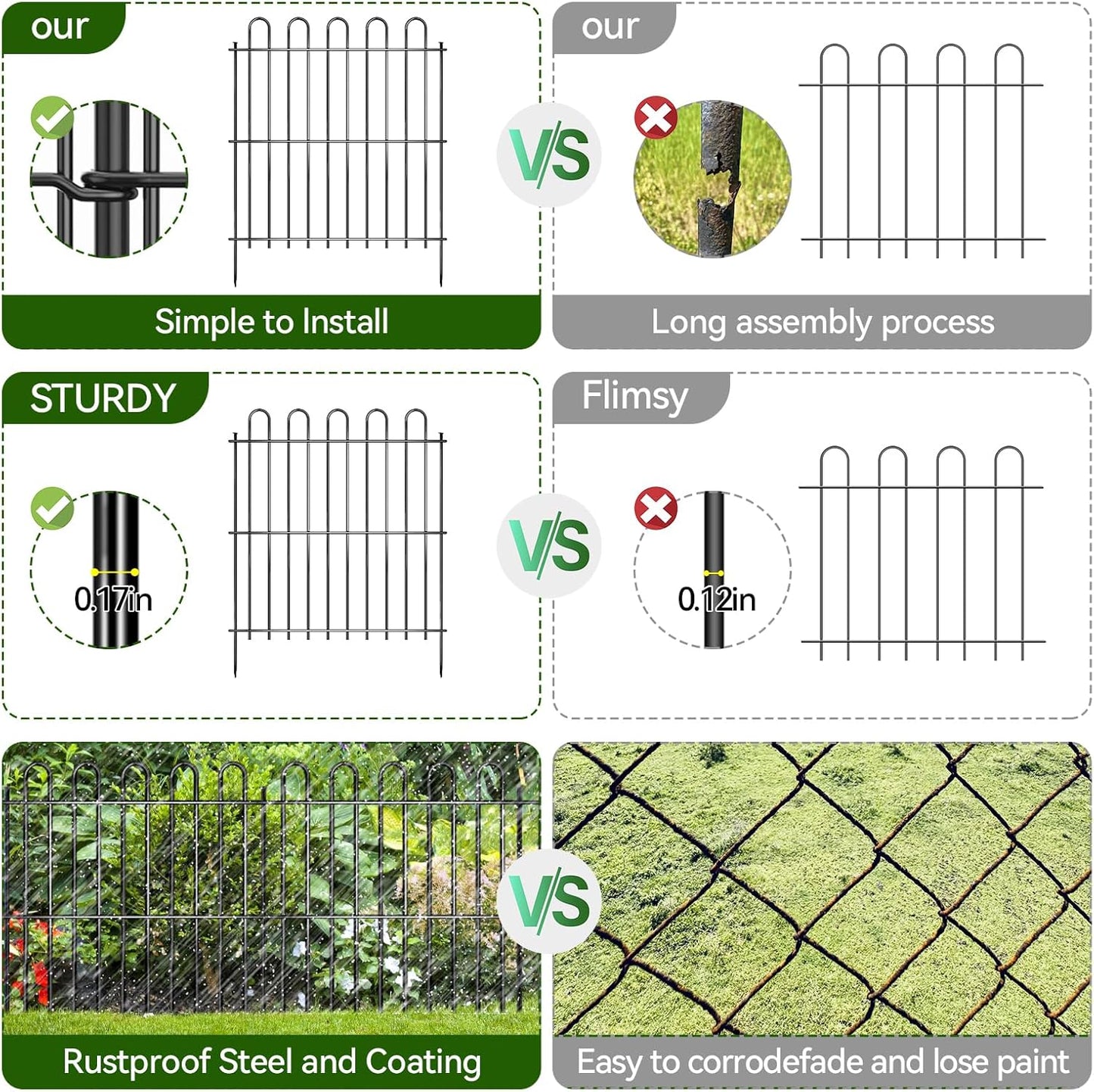 25 Panels Decorative Garden Fence, 50ft X 32in Rustproof Metal Animal Barrier Fence, No Dig Fence Garden Fence, Arched Flower Bed Edging Ornamental Wire Border Fencing for Outdoor Yard, Patio Decor-VerdiqueGarden