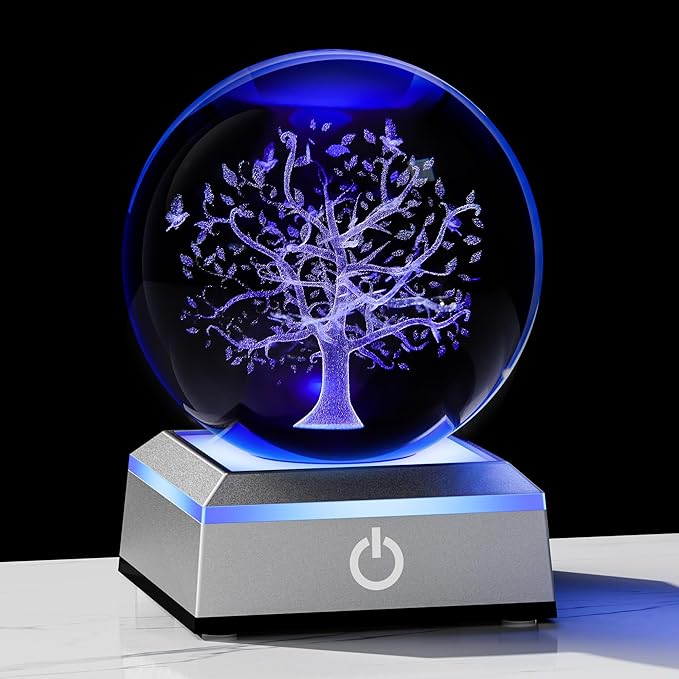 Qianwei 3D The Tree of Life Crystal Ball with LED Colorful Lighting Touch Base,Flower of Life Meditation Chakra Grid Night Light, Sacred Geometry Art Symbol for Spiritual Decor-VerdiqueGarden