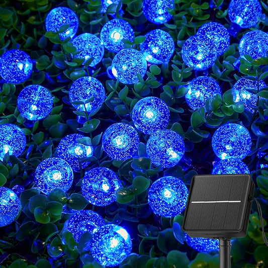 Brightown Solar String Lights Outdoor 60 Led 35.6 Feet Waterproof Solar Powered Patio Lights with 8 Lighting Modes for Garden Yard Porch Wedding Party Decor Halloween (Blue)-VerdiqueGarden
