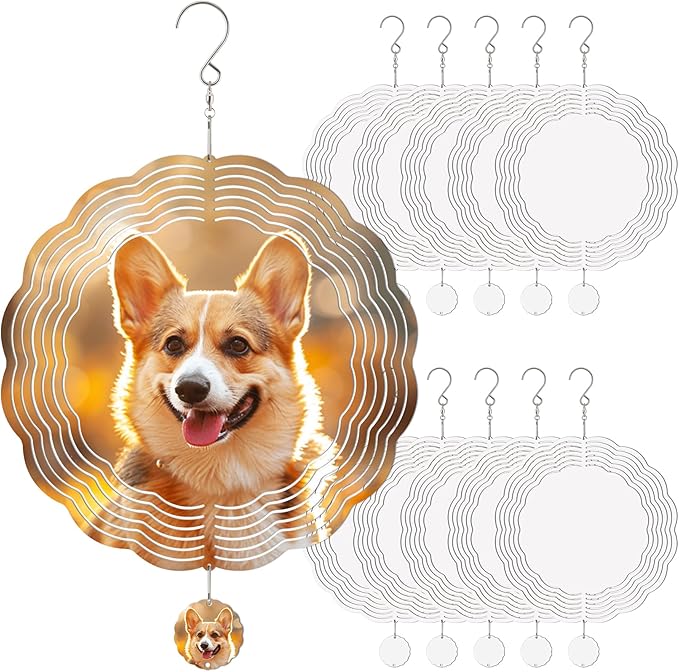 10 Pack Sublimation Wind Spinner Blanks, 10 Inch Sublimation Wind Spinners, 3D Aluminum Metal Hanging Wind Spinner Bulk for Garden Yard Outdoor, Window Porch Decoration for Heat Press Transfer DIY-VerdiqueGarden