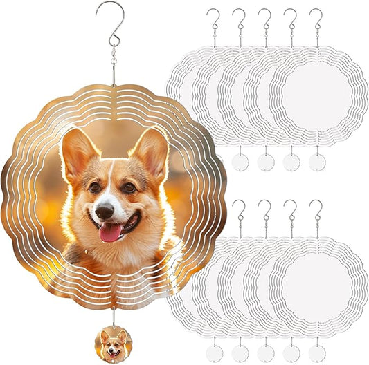 10 Pack Sublimation Wind Spinner Blanks, 10 Inch Sublimation Wind Spinners, 3D Aluminum Metal Hanging Wind Spinner Bulk for Garden Yard Outdoor, Window Porch Decoration for Heat Press Transfer DIY-VerdiqueGarden
