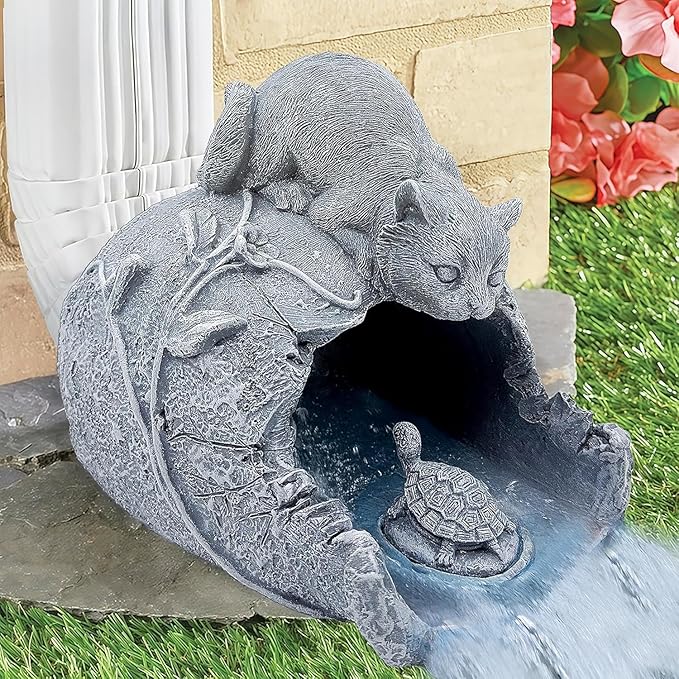 Teaeeno Cat Statues Decor Gutter Downspout Extension Decorative, Animal Statue Outdoor Decor, 3"×4" Rain Gutter Downspout Splash Block, Garden Splash Block Outdoor Sculpture, Rain Downspout Diverter-VerdiqueGarden