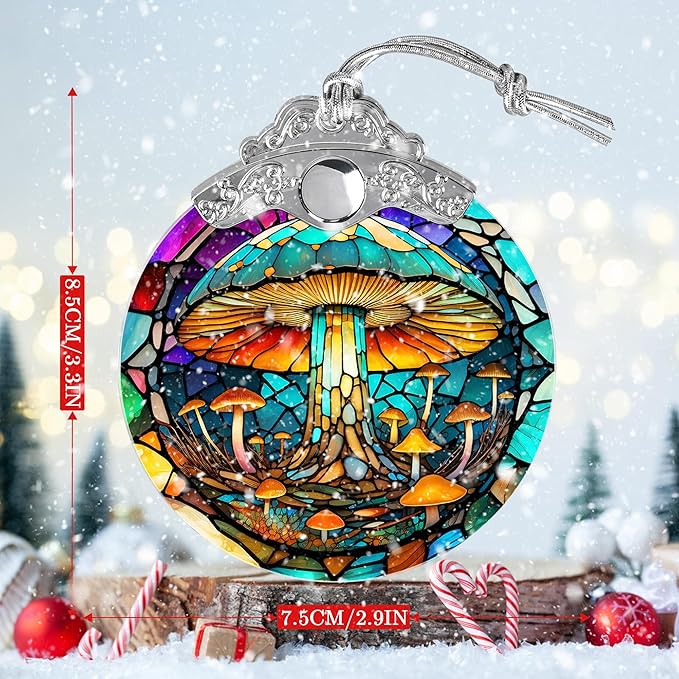 Stained Glass Suncatcher, Jocidea Mushroom Ornament, Christmas Ornaments, Holidays Ornaments, Christmas Tree Decor, Mushroom Decor for Home, Mushroom Gifts-VerdiqueGarden