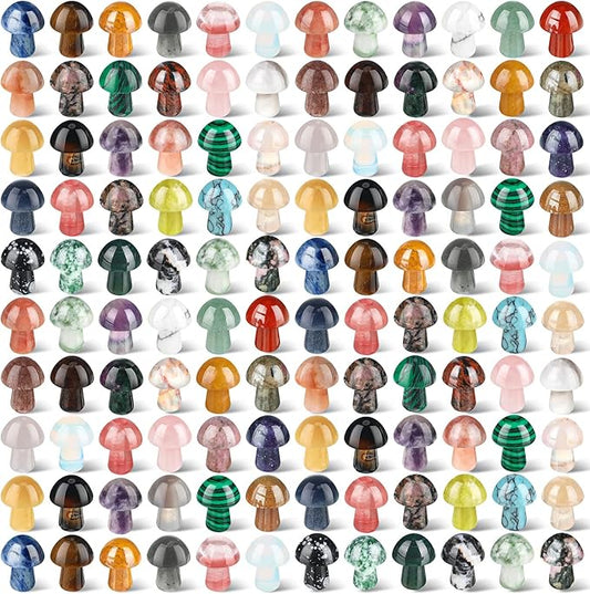 Nuanchu 120 Pieces Crystal Mushroom Sculpture Bulks Hand Making Gemstone Quartz Mushroom Polished Cute Stones Decor for Witchcraft Meditation Garden Home-VerdiqueGarden