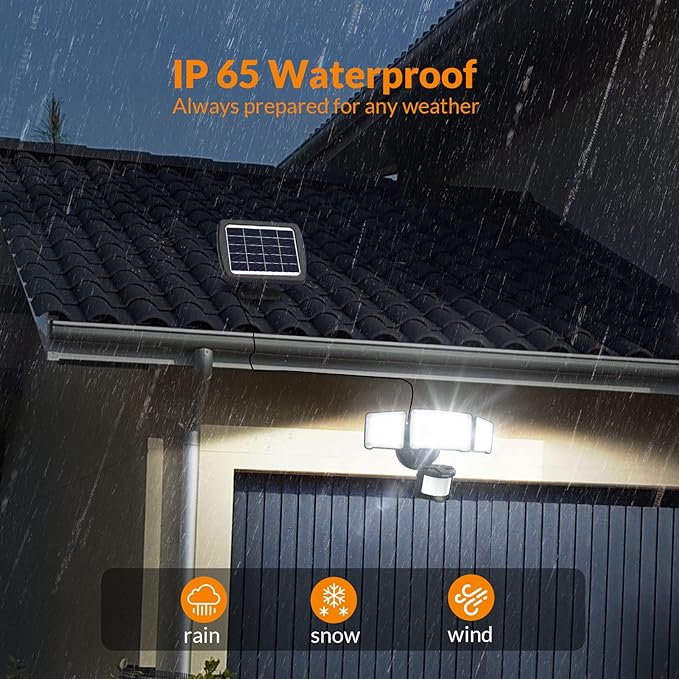 LEPOWER 1600LM LED Solar Security Lights Motion Outdoor, 5500K White Light, IP65 Waterproof Outdoor Flood Solar Light for Yard, Garage（Black）-VerdiqueGarden