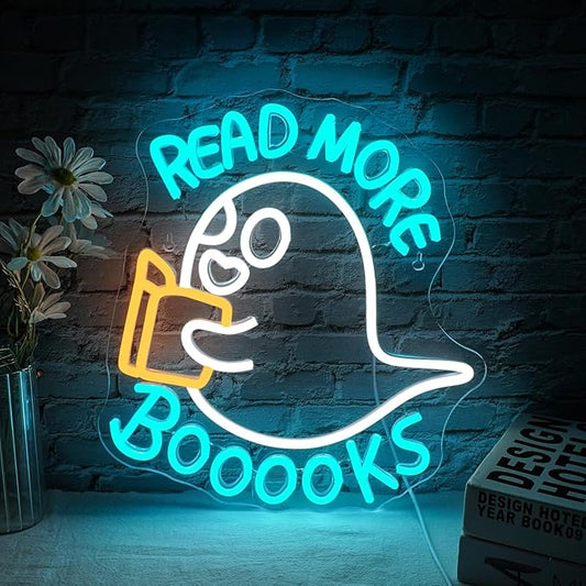 Read More Booooks Neon Sign Read More Books Neon Signs for Wall Decor Dimmable Book Neon Lights Classroom LED Light Up Boo Sign for Bedroom Bookstore Reading Room Library Study Room Decoration-VerdiqueGarden