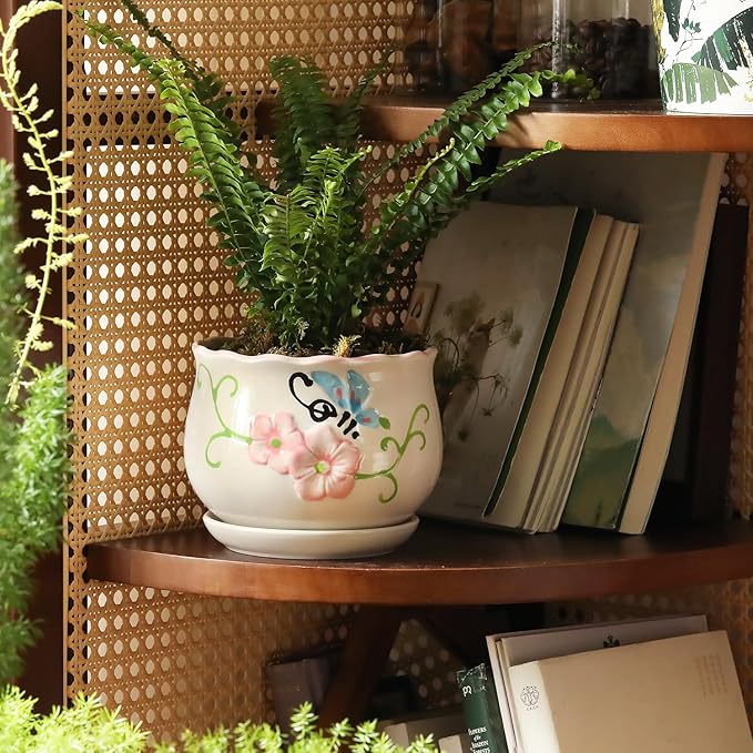 Ceramic Plant Pots with Drainage Holes and Saucers, Round Flower Pots for Indoor Plant, 3.9/5.2/6.7 Inches Flower Large Planters Set of 3-VerdiqueGarden