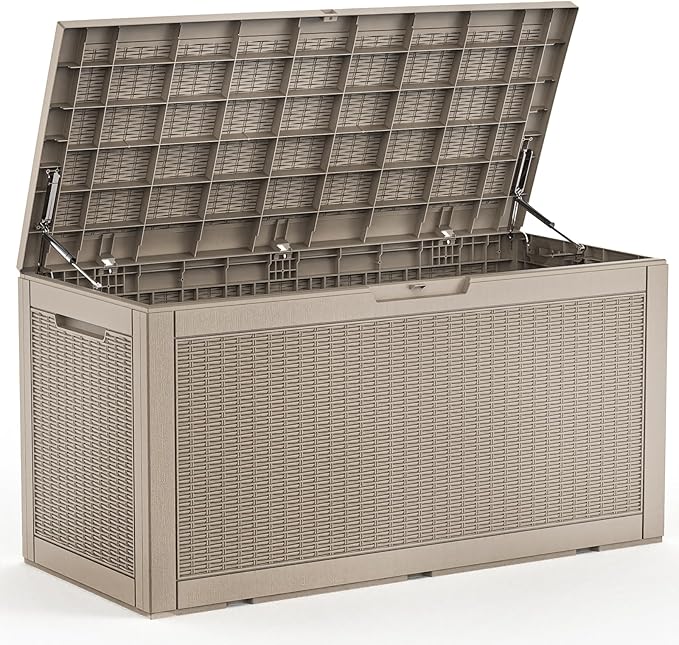 102 Gallon Outdoor Storage Box Waterproof, UV Resistant Resin Deck Box with Hydraulic Rod, Lockable Design and Enhanced Durability for Patio, Garden, and Poolside Use-VerdiqueGarden