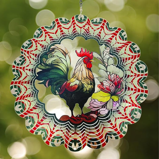 Rooster Metal Wind Spinners - Gifts for Women Mom Grandma Wife, 12 inch 3D Indoor Outdoor Garden Decoration Crafts Cock Wind Spinner, Unique Outdoor Ornament-Suitable As a Creative Gift-VerdiqueGarden