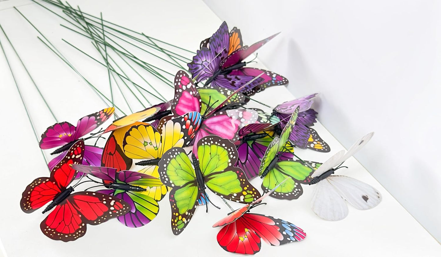 20pc Butterfly Stakes, 9.8in 3D Butterfly Garden Ornaments - Patio Decor for Indoor, Outdoor, Yard & Christmas-VerdiqueGarden