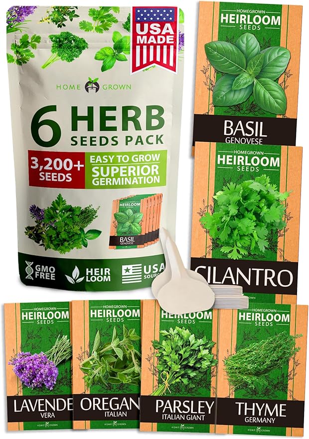 HOME GROWN 6 Herb Seeds for Planting 3,200+ Non-GMO Heirloom Seeds | Extra Large Variety Pack Herb Kit – Indoor Outdoor & Hydroponic | Culinary Seed Set | Grow Your Own Herbs | Gift for Beginners-VerdiqueGarden