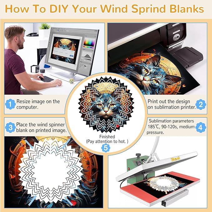 10 Pack Sublimation Wind Spinner Blanks, 10 Inch Sublimation Wind Spinners, 3D Aluminum Metal Hanging Wind Spinner Bulk for Garden Yard Outdoor, Window Porch Decoration for Heat Press Transfer DIY-VerdiqueGarden