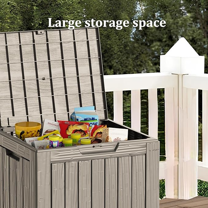 30 Gallon Waterproof Deck Boxes for Outdoor - Compact Resin Patio Storage Boxes, Pool Storage Bin with Lock for Cushions & Tools, UV-Resistant, Slate Grey-VerdiqueGarden