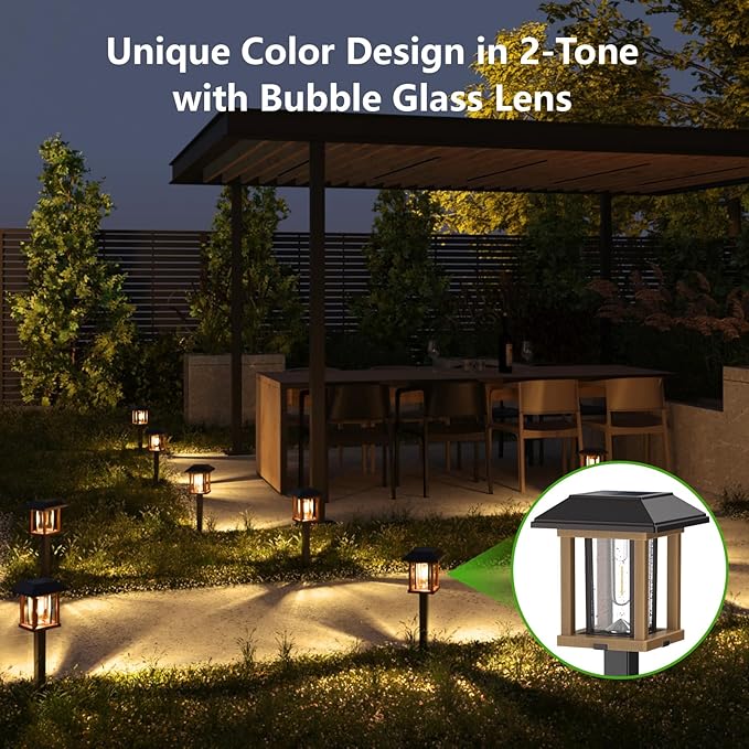XMCOSY+ Solar Lights Outdoor Waterproof IP65, 25 LM Garden Light for Yard Pathway, Dual-Tone LED Lights with Seed Glass Metal, Solar Powered Landscape Walkway Pathway Decor Lighting (Warm White)-VerdiqueGarden
