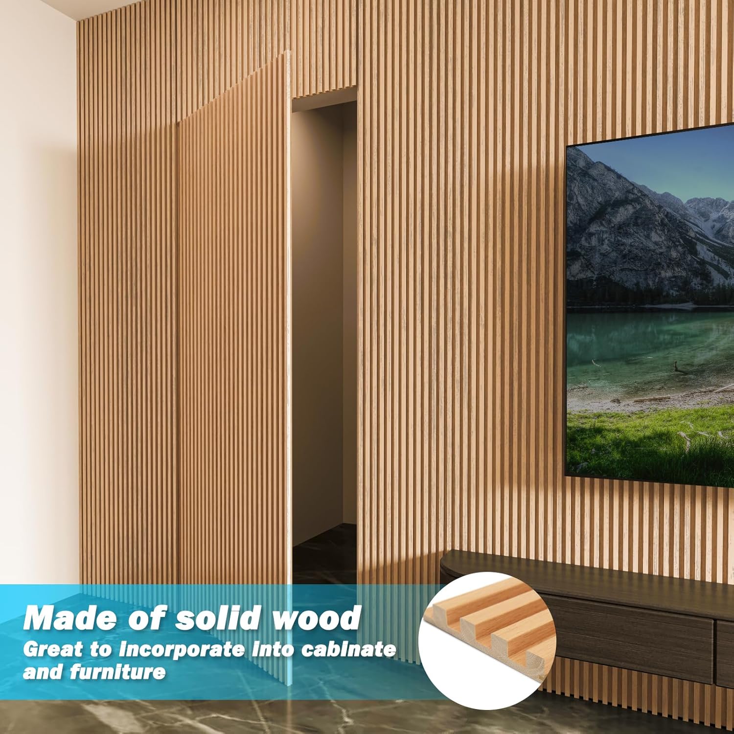 Art3d Slat Wood Wall Paneling for Interior and Ceiling Decoration - Pack of 4pcs + 1pc End-Trim, Size 108 x 5.7in.- Oak-VerdiqueGarden